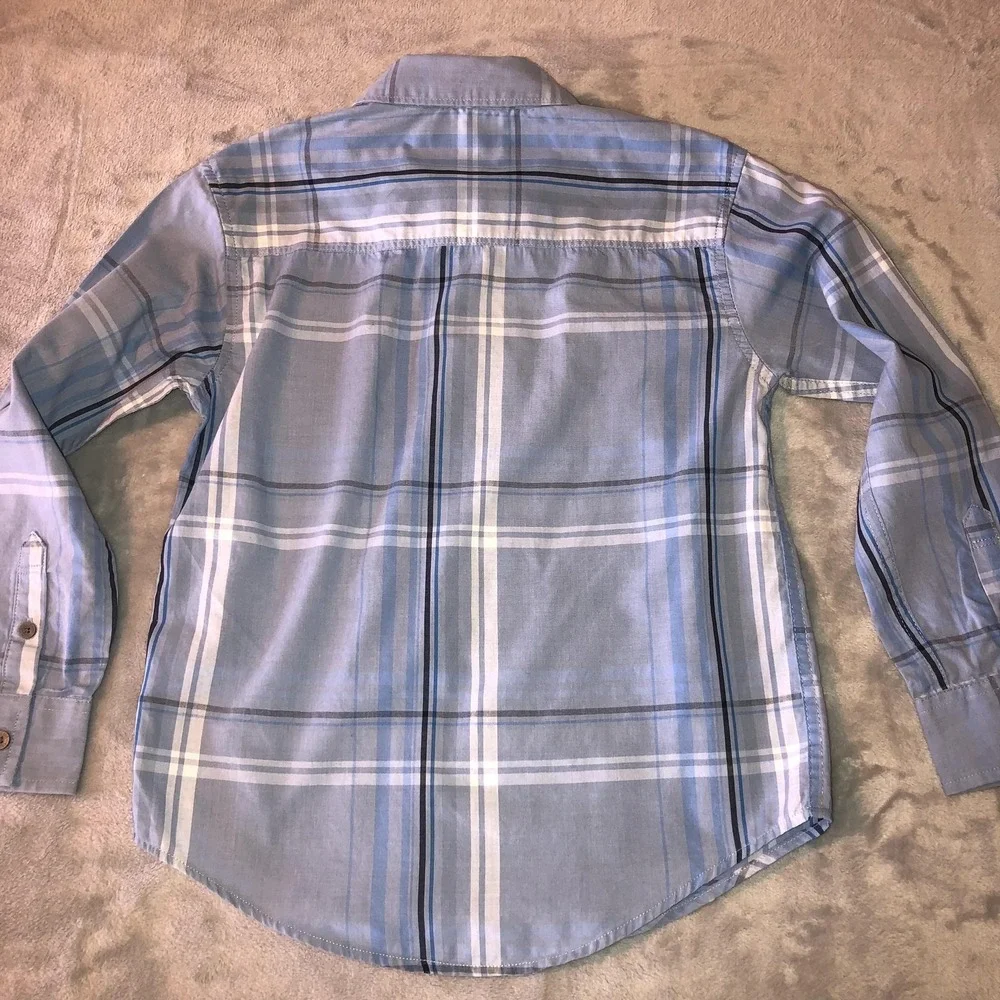 Calvin Klein Jeans Shirt‎ Boys Size 8 Blue Plaid Button Up Long Sleeve CK Logo